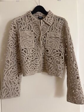 INC International Concepts Beige Crochet Zip-Front Jacket